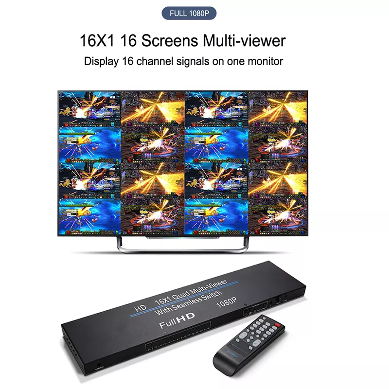 1080p 16x1 quad/pip/pop multiviewer seamless video switcher
