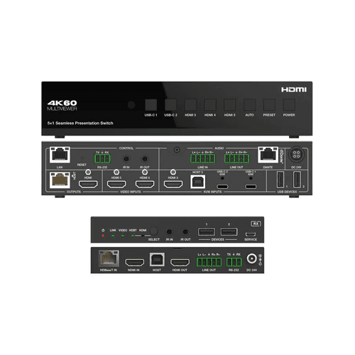 2023 4k60hz 5x1 seamless presentation switcher+multiviewer with usb c,hdbt
