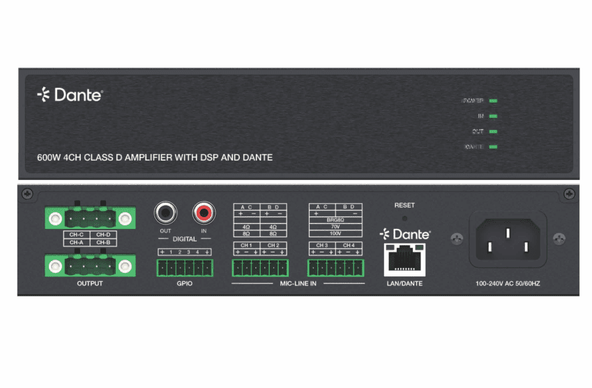 dante 2ch 150w 300 w class d amplifier with dsp and dante