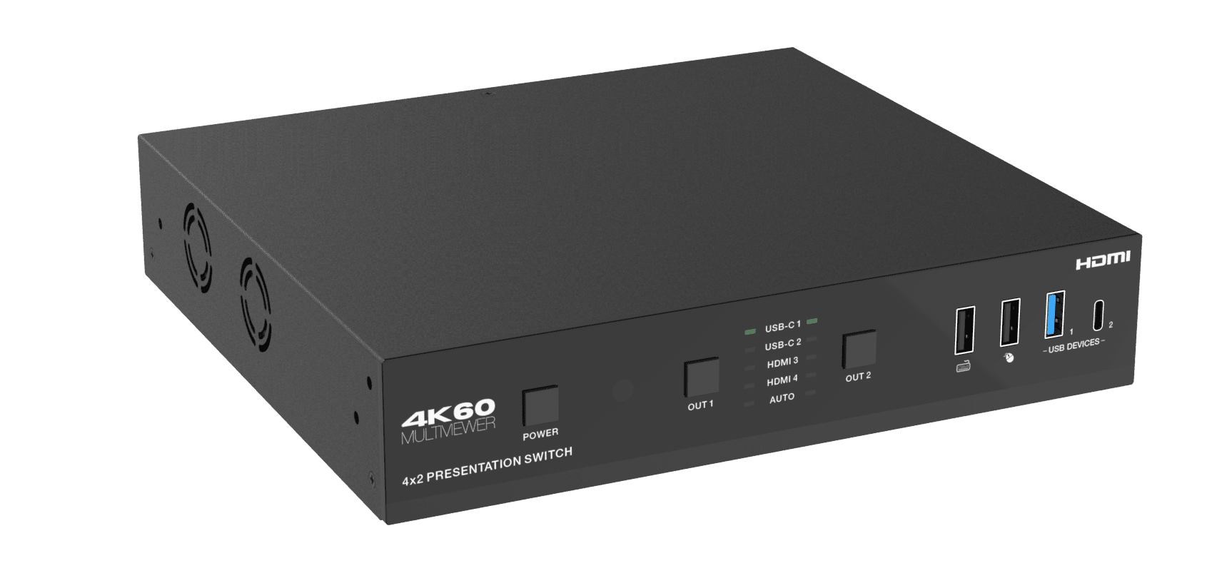 2023 4k60hz 4x2 presentation switcher+multiviewer with usb c,hdbt,dante