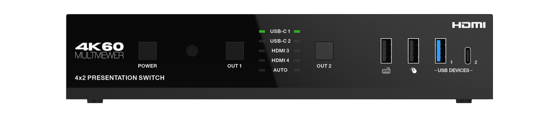 2023 4k60hz 4x2 presentation switcher+multiviewer with usb c,hdbt,dante