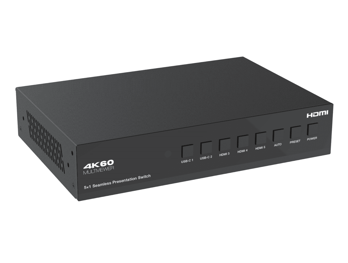 2023 4k60hz 5x1 seamless presentation switcher+multiviewer with usb c,hdbt