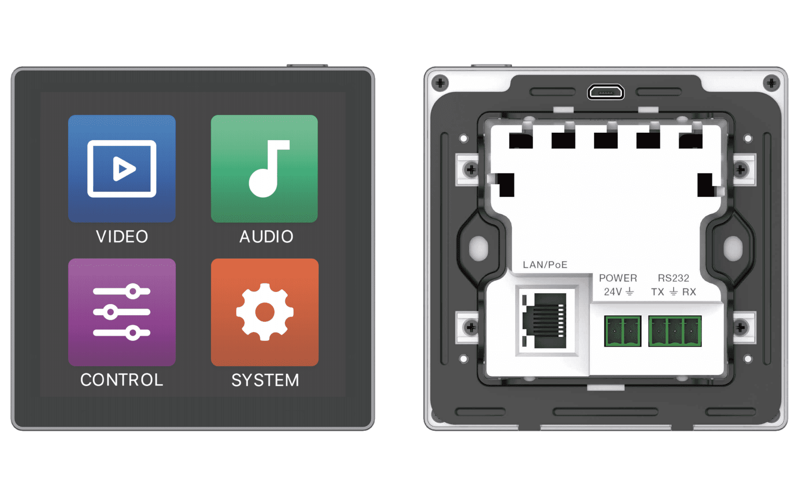 touch wallplate based control panel for centrol room control system