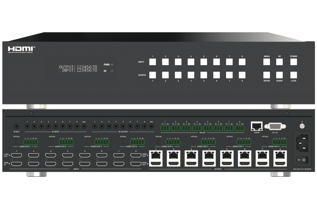 seamless 8x8 4k60hz hdbaset matrix extender with videowall,multiviewer,audio