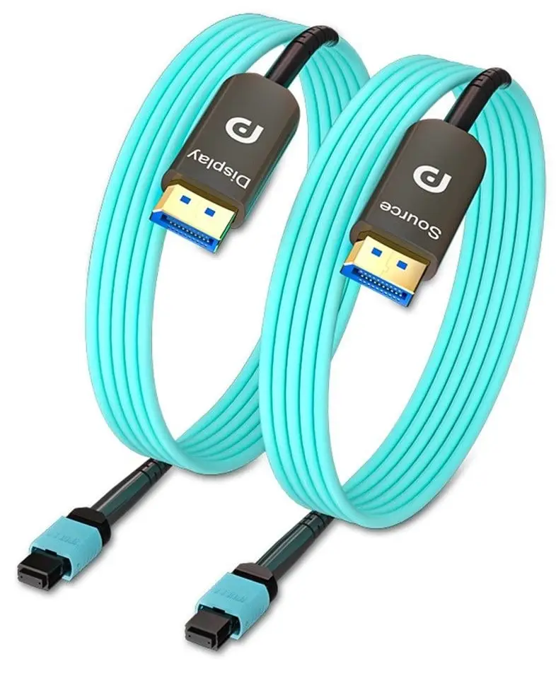 8k displayport 1.4 100% pure fiber optical fiber cable w/detachable mpo fiber extenders