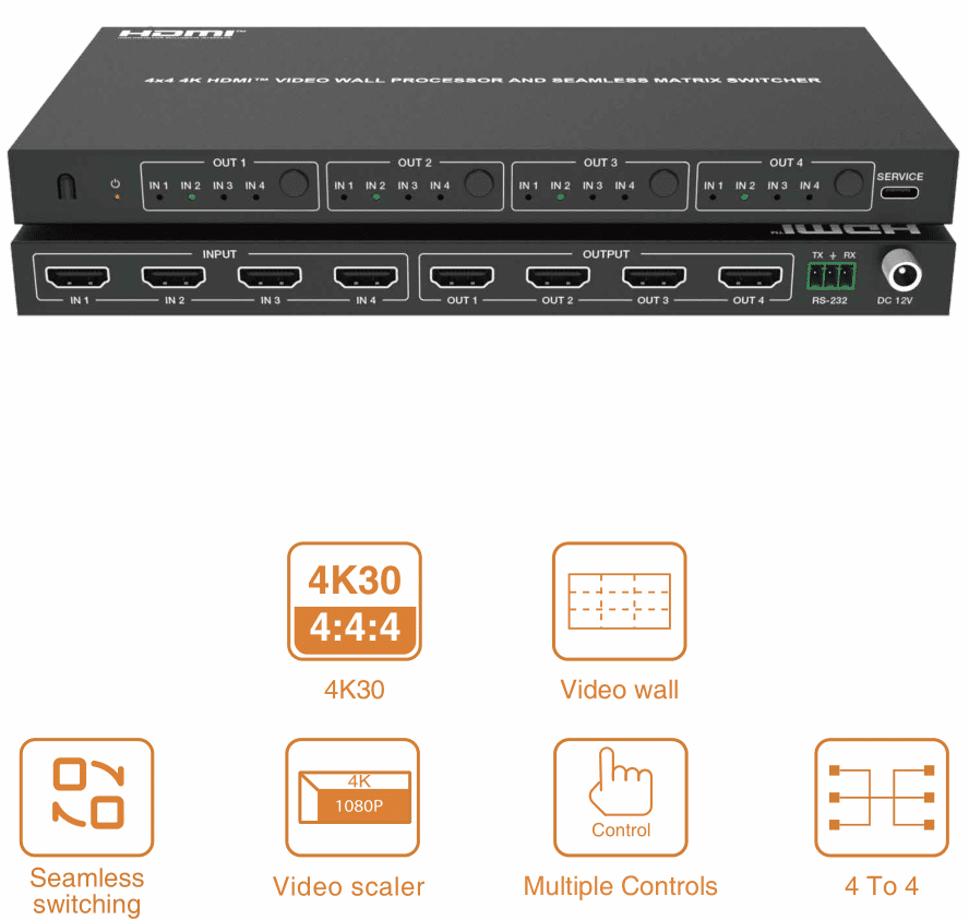 new 4k30hz 4x4 seamless hdmi matrix video wall controller big screen display