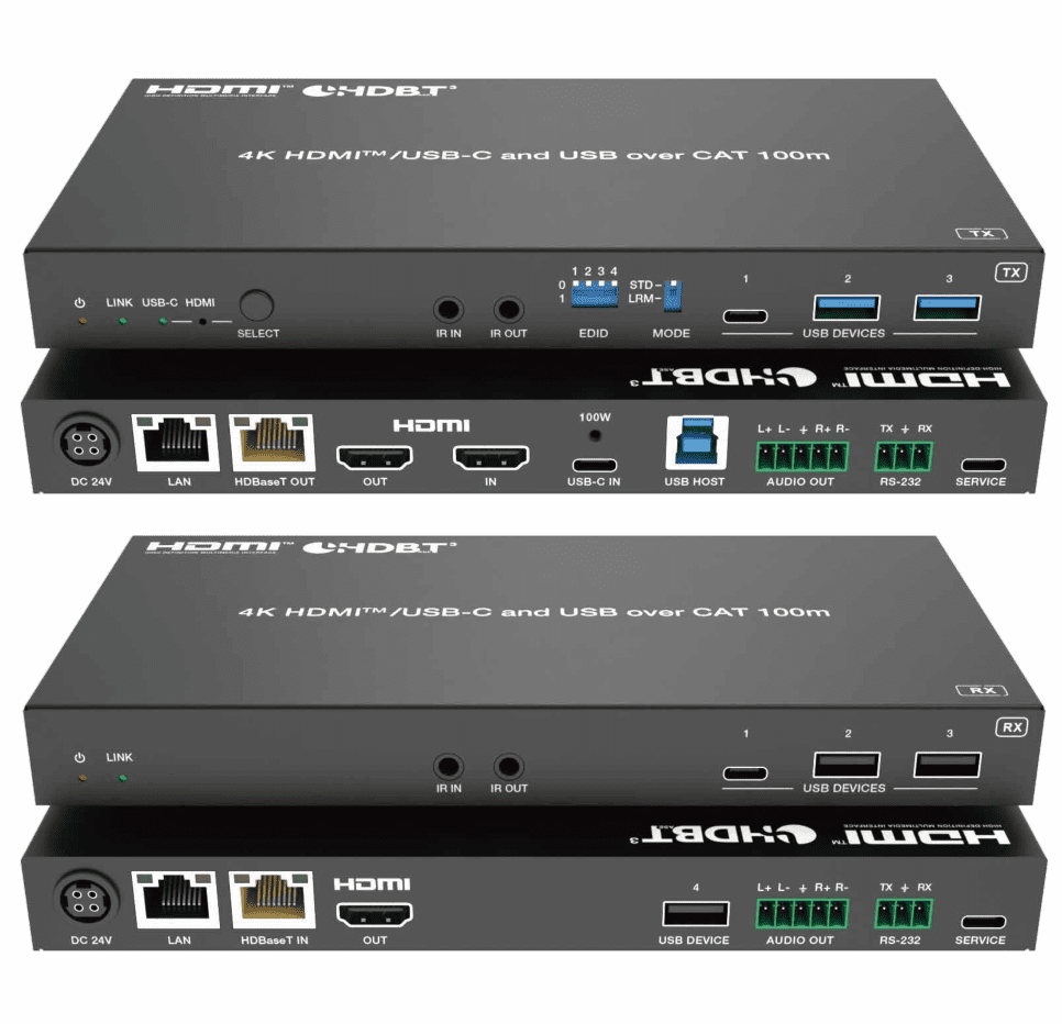 4k@60hz 4:4:4 hdbaset 3.0 100m usb c,over a single cat6a/7 cable,1g ethernet